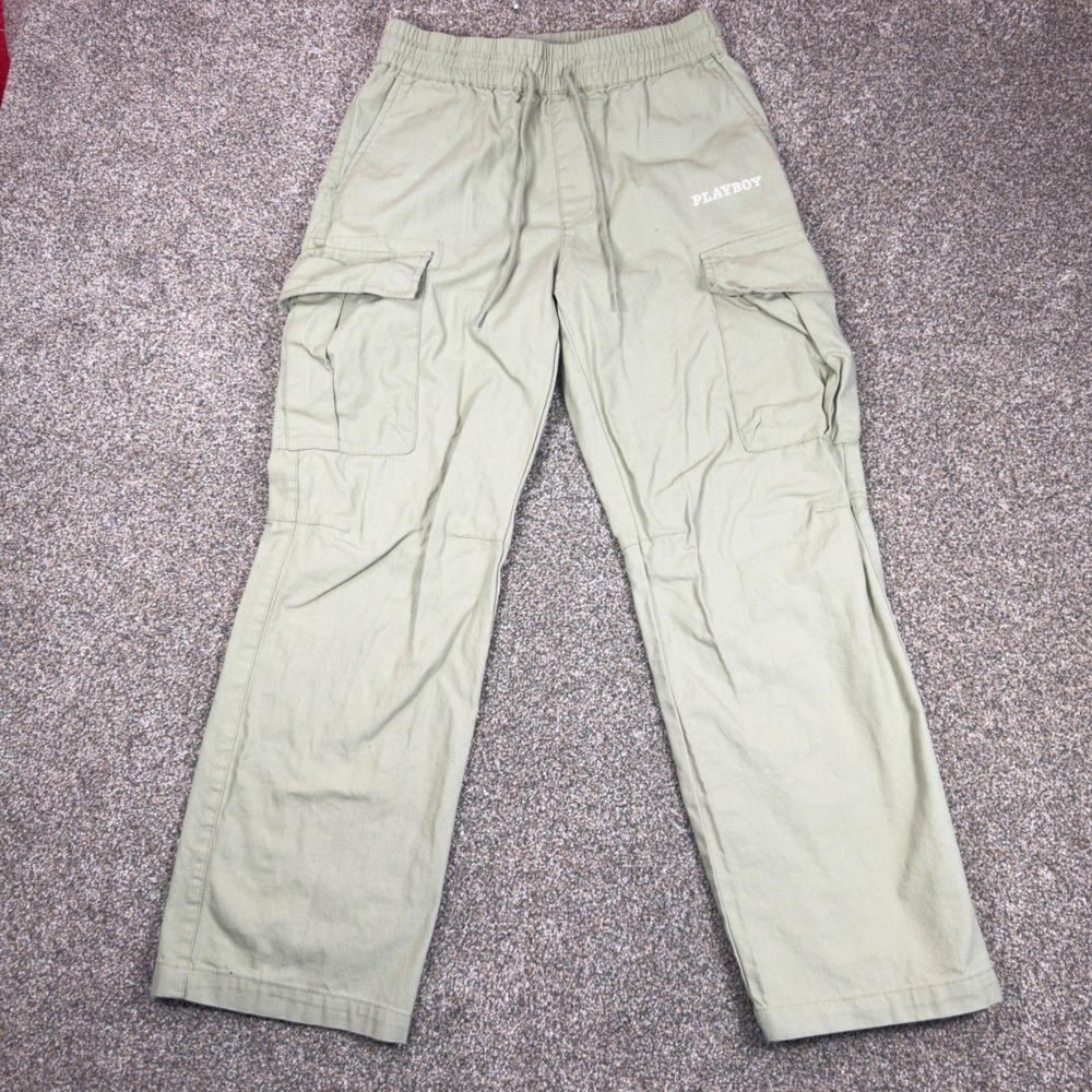 Playboy x PacSun Mens S Cargo Pants Sage Green Elastic Waist Straight Leg Y2K